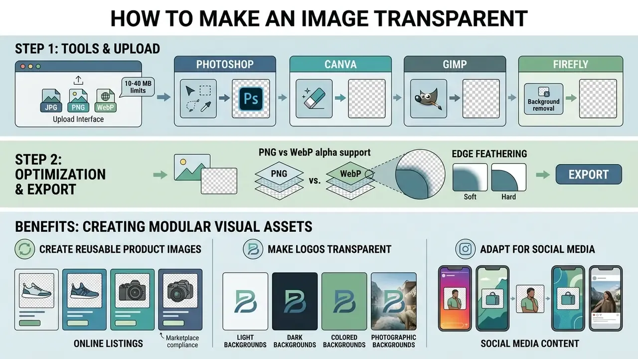 Workflow showing how to make an image transparent for product listings, logos, and social media assets