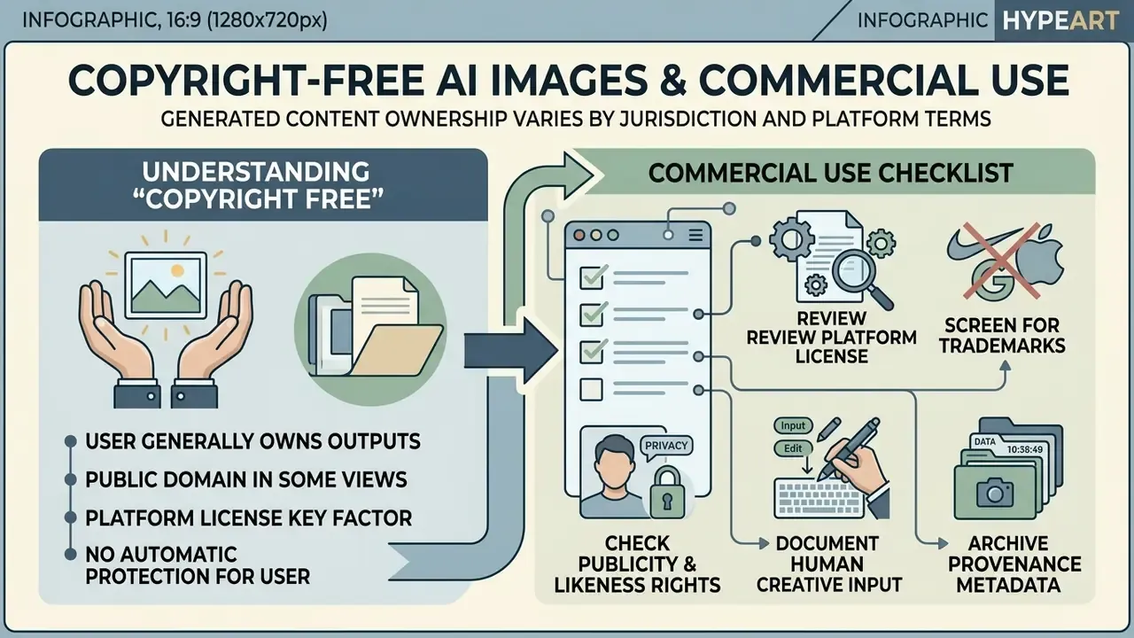 Summary of copyright concepts and a commercial use checklist for ai image generation