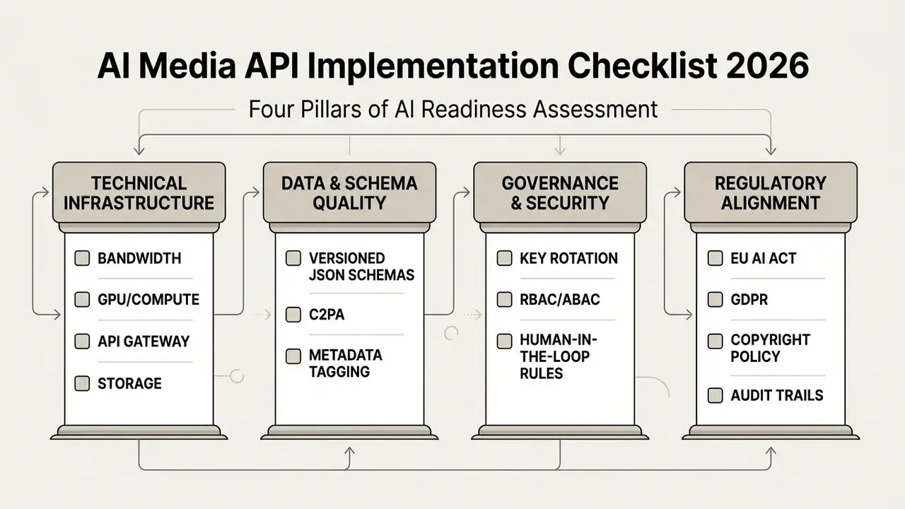 Four pillars representing technical, data, governance, and regulatory requirements for AI readiness