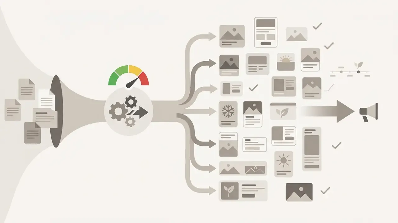 Funnel processing documents into multiple ad variations for marketing campaigns