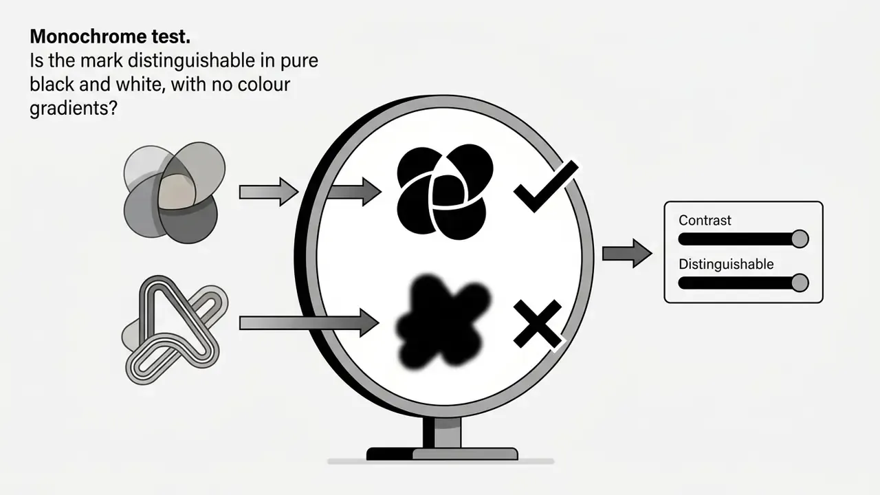 Visual representation showing how logo designs are tested for clarity when converted to solid black
