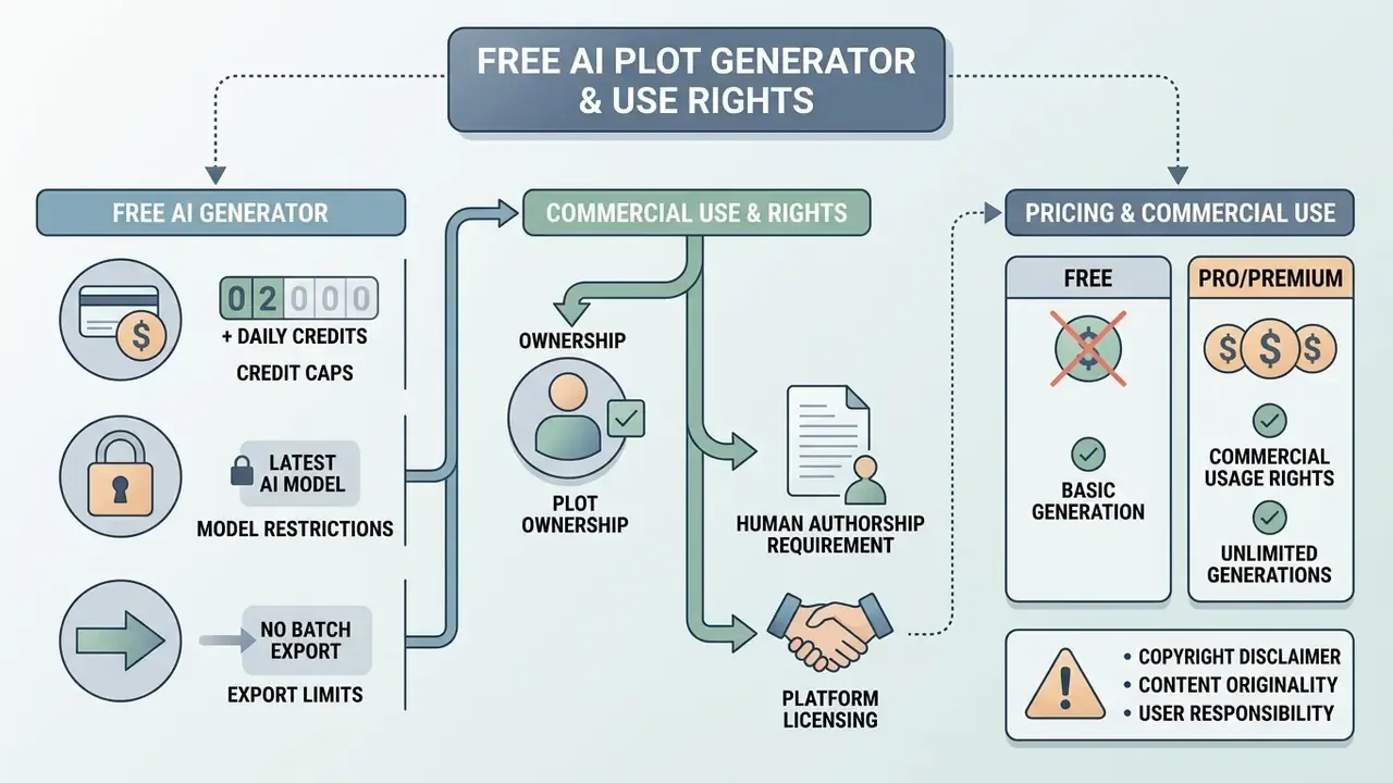 Diagram comparing free versus paid tool features, usage rights, and ownership requirements