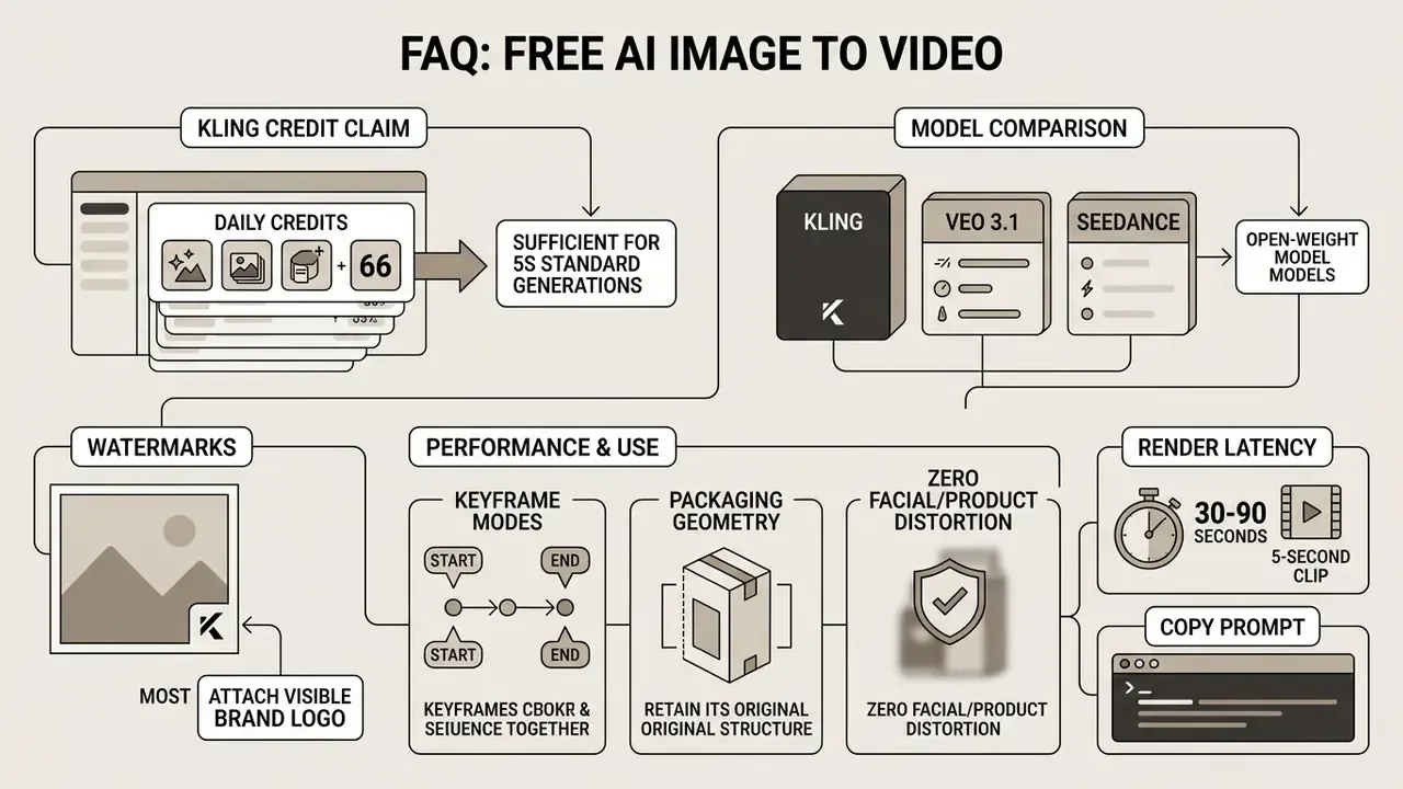 Infographic detailing credit systems, model comparisons, watermarks, and performance metrics for animation tools