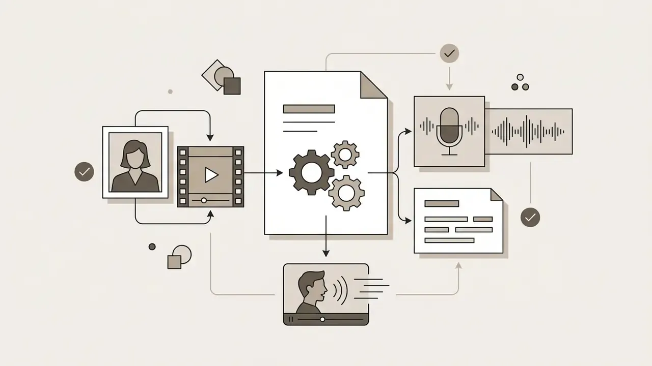 Visual representation of processing portrait photos or video clips with audio or text to create animation
