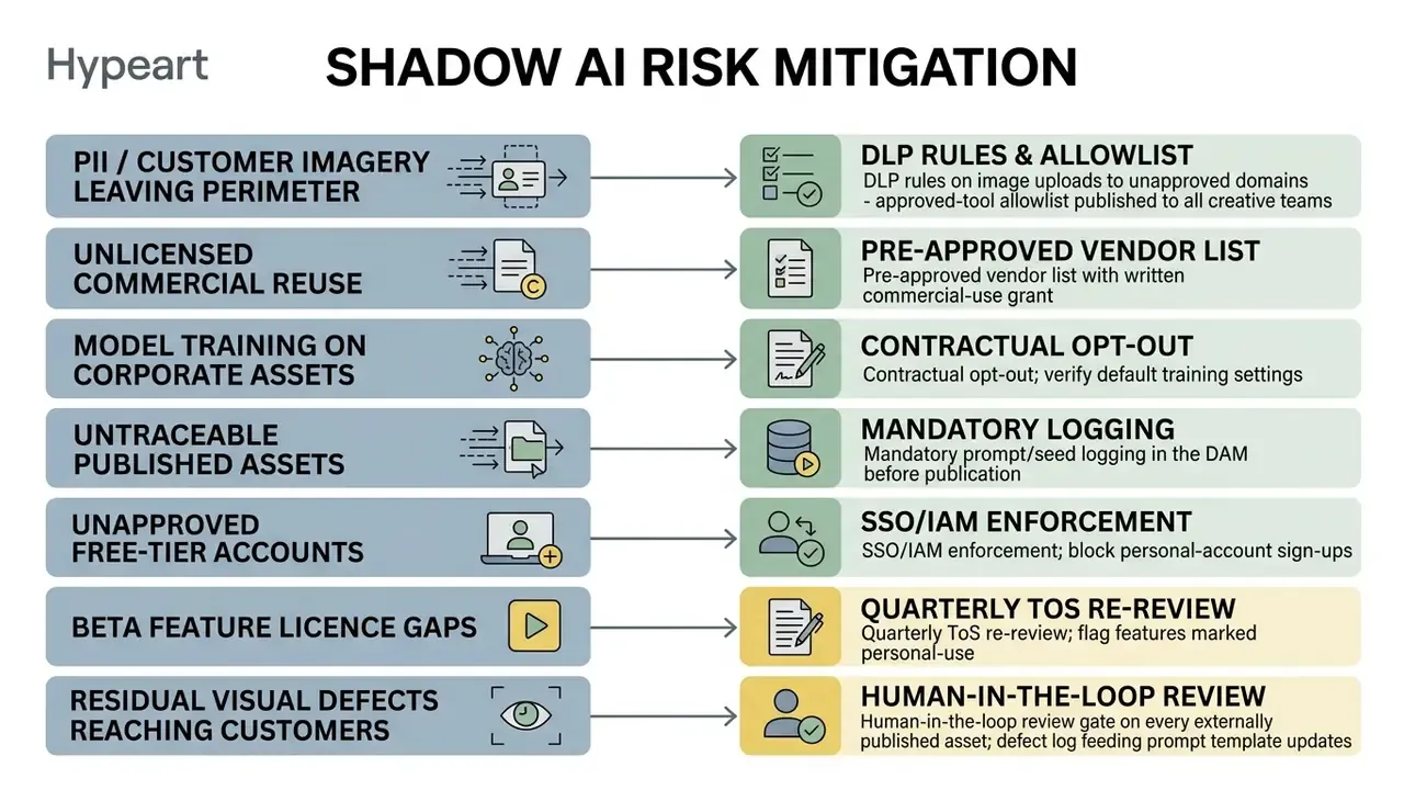 Seven-row diagram mapping specific corporate AI risks to their corresponding control mechanisms