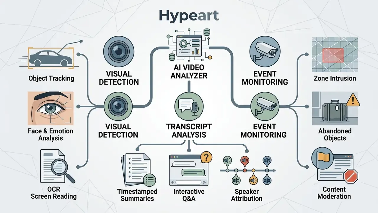 Centralized hub connecting visual detection, transcript analysis, and event monitoring capabilities