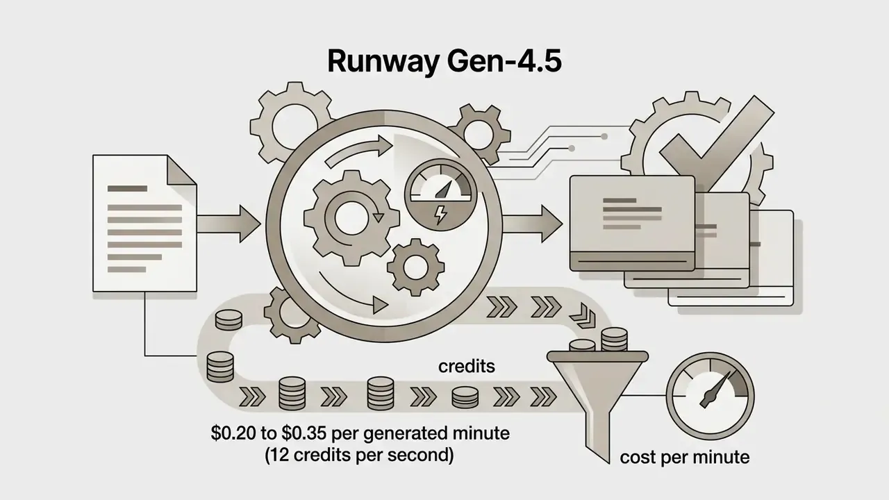 Document processing through gears and a funnel with coin stacks representing credit usage and cost metrics