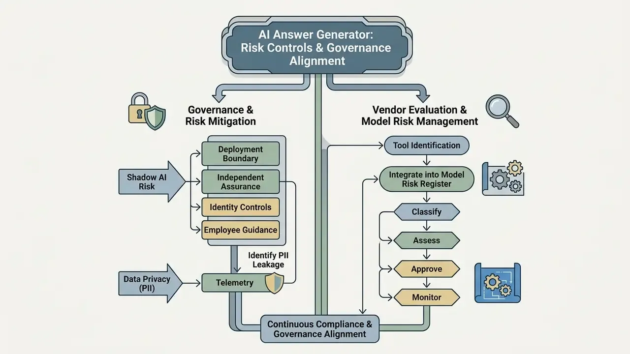 Diagram mapping risk mitigation and vendor evaluation processes for corporate AI governance alignment