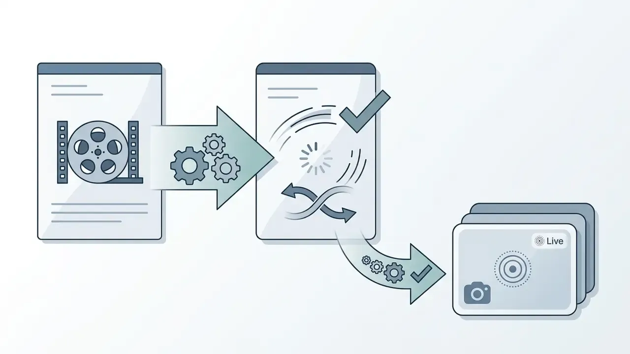Process of converting a video file into a Live Photo and saving it to a mobile device gallery