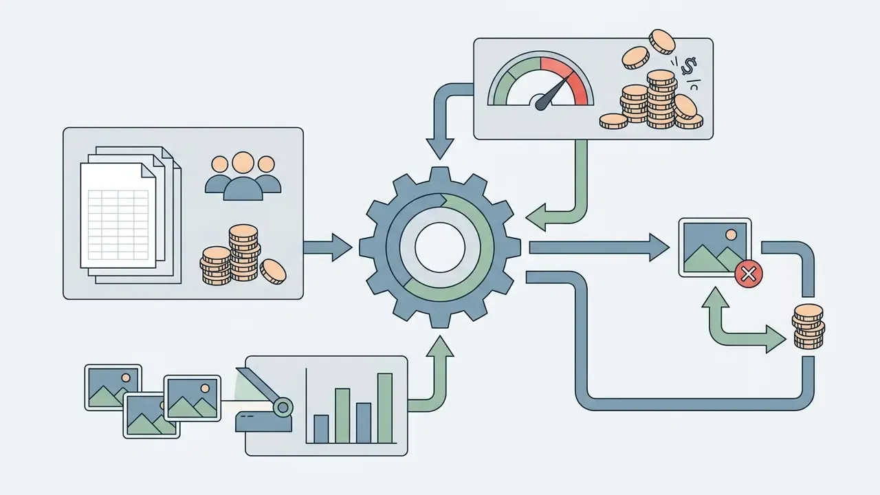Diagram showing how seat counts, API usage, and image regeneration cycles impact total platform costs
