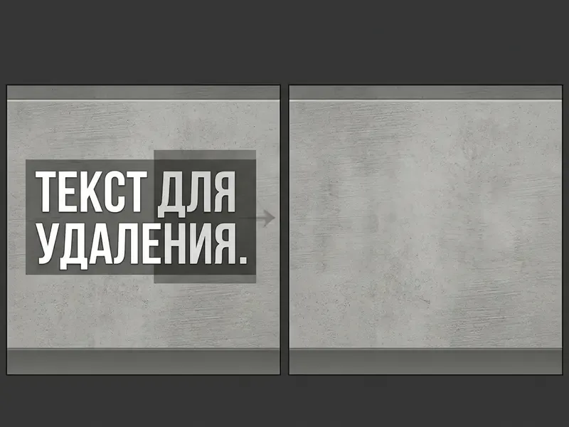 Side by side comparison showing text removed from a concrete wall while preserving the texture