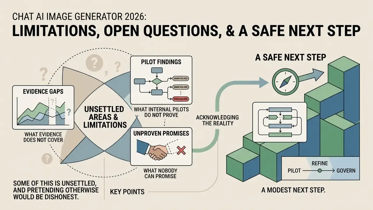 Diagram showing evidence gaps and pilot findings leading to a staged progression toward governance