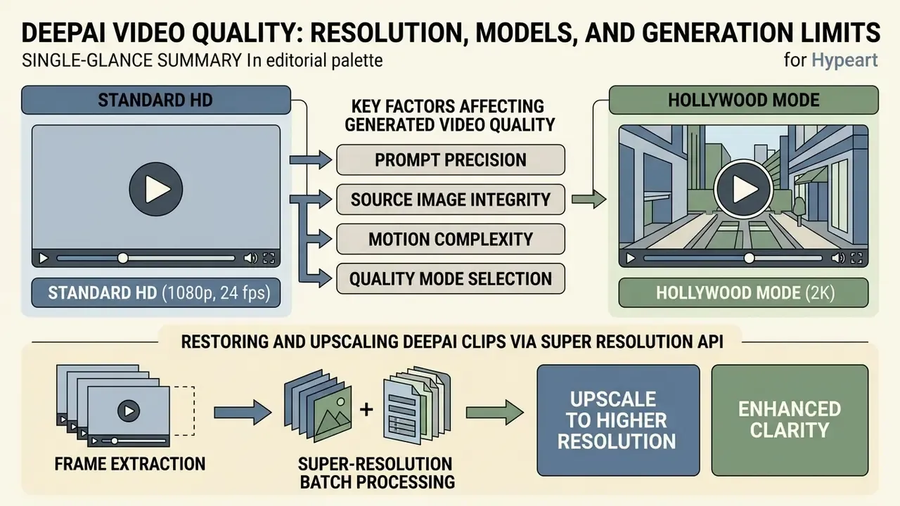 Infographic comparing Standard HD and Hollywood Mode tiers alongside a Super Resolution API workflow