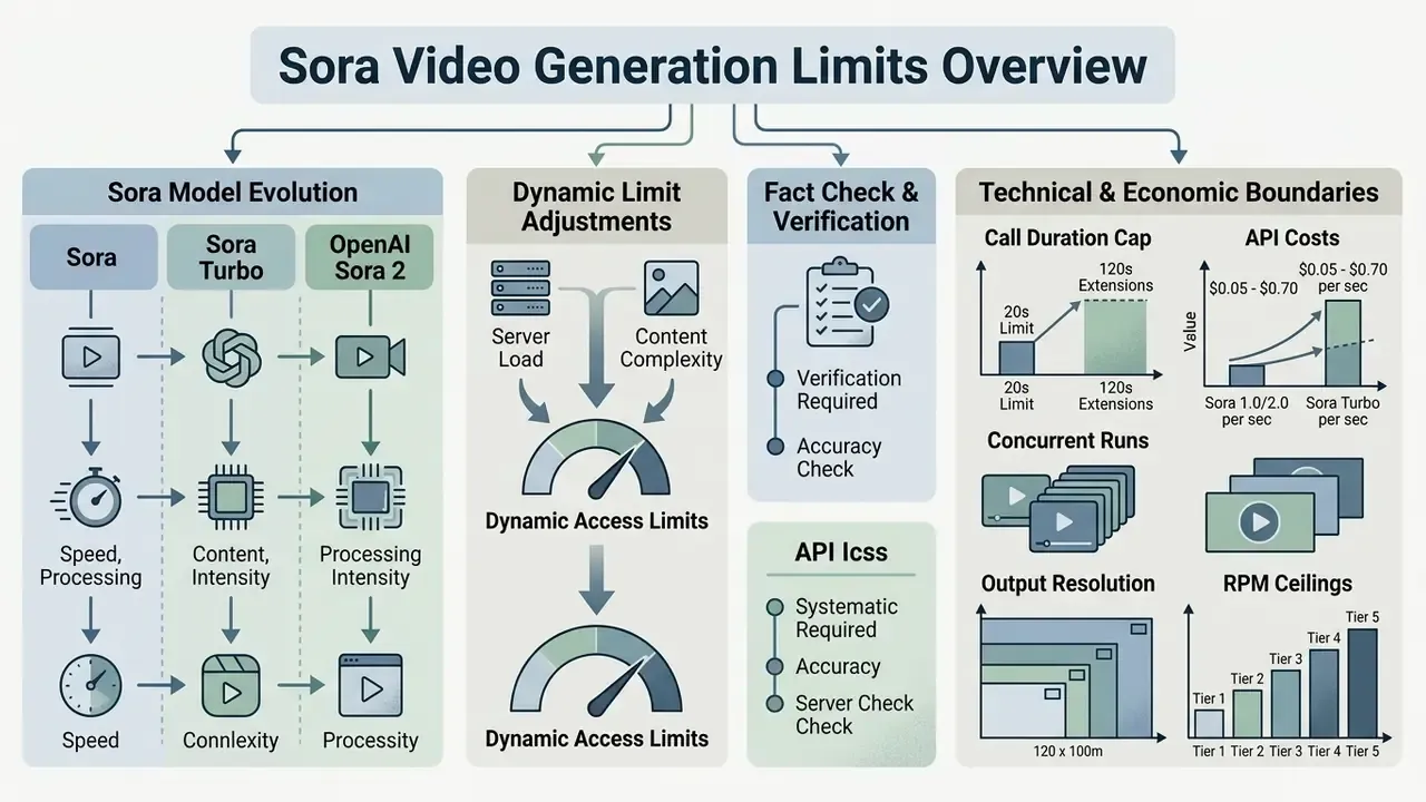 Infographic detailing technical and economic boundaries for OpenAI Sora video generation limits