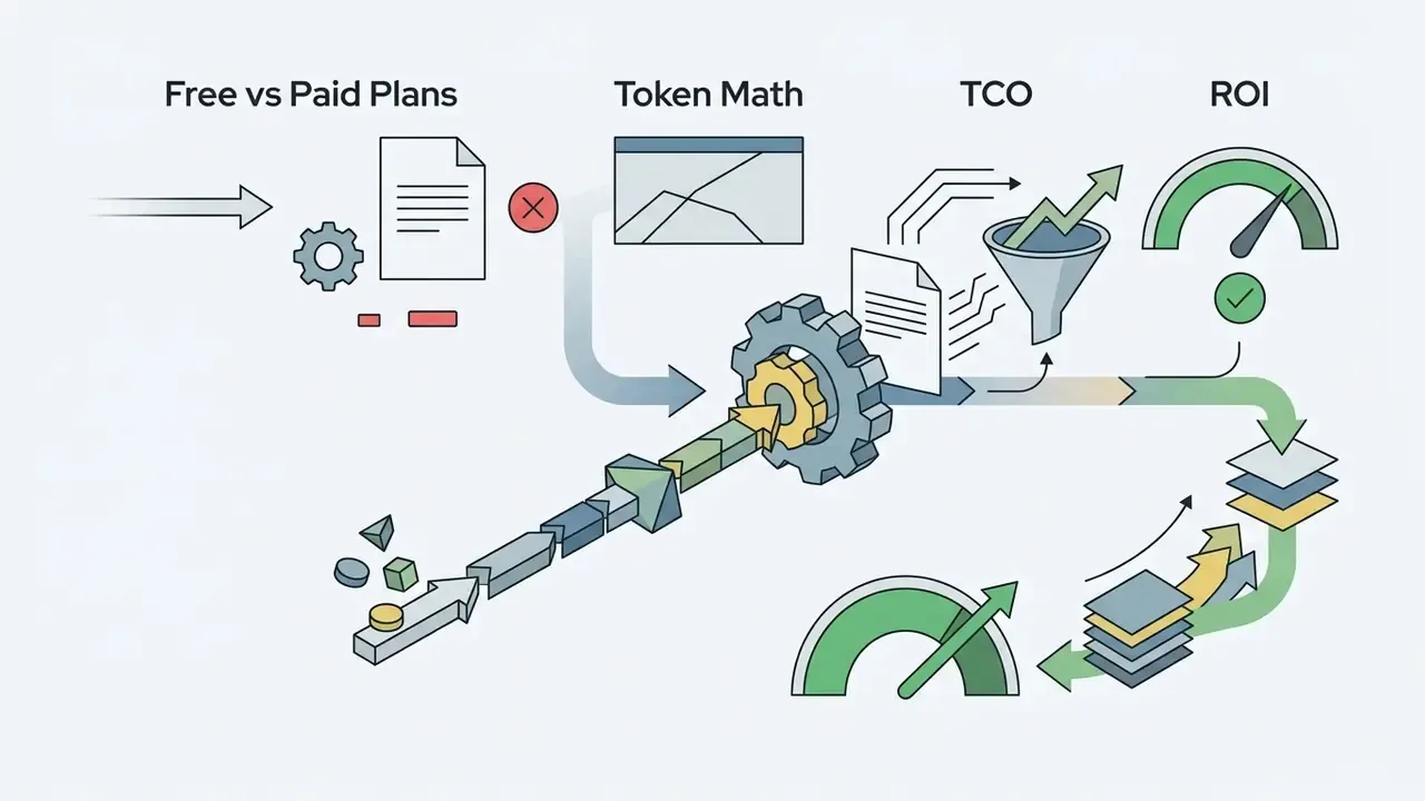 Geometric shapes and documents moving through a gear system to reach performance and financial gauges