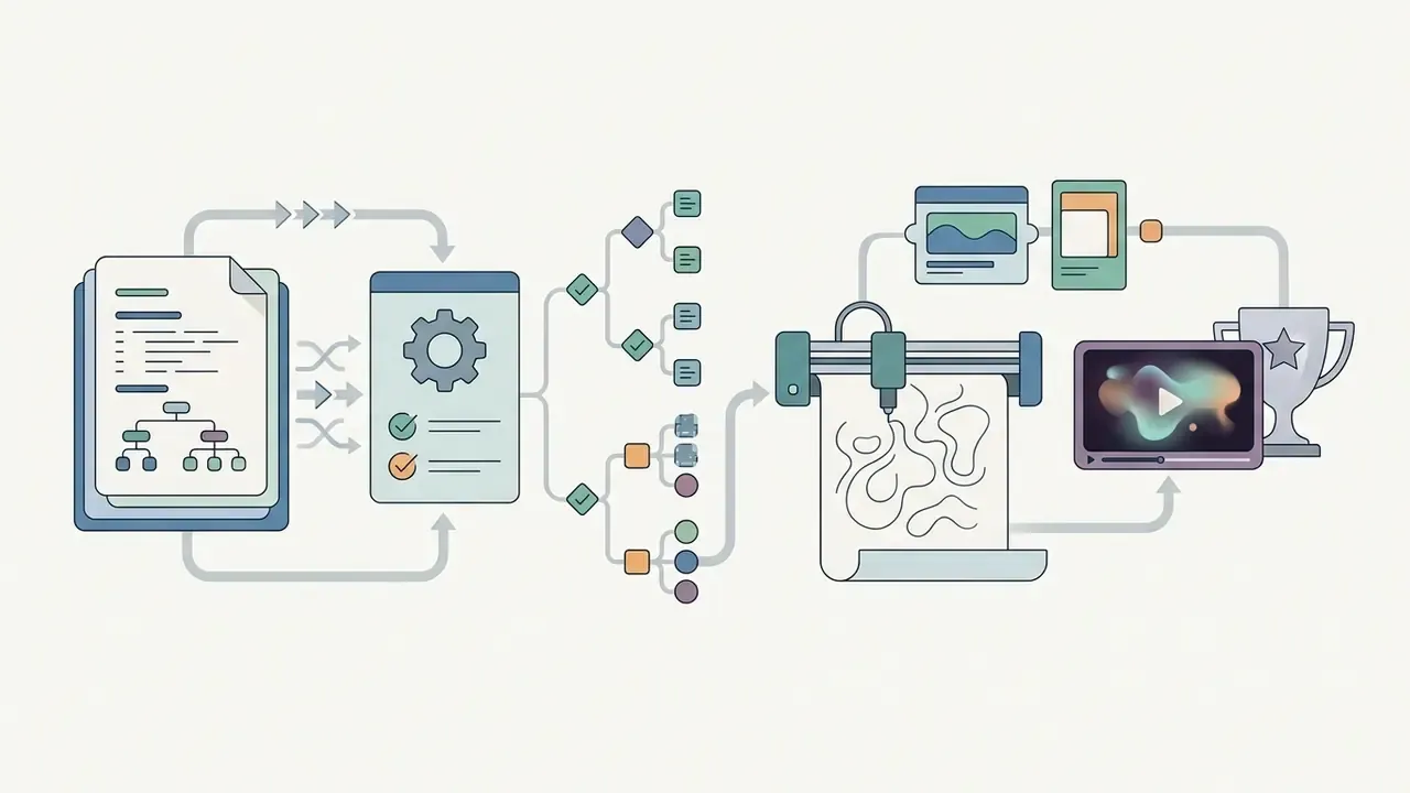 System of code and decision trees processing data into mechanical plotter drawings and award-winning video