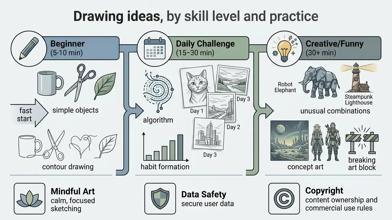 Three-stage workflow path categorizing art practice by time commitment and creative objective