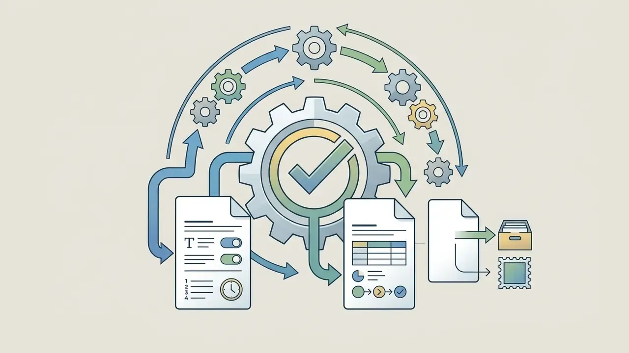 Documents and data logs circulating through a gear mechanism to be finalized into records and stamps