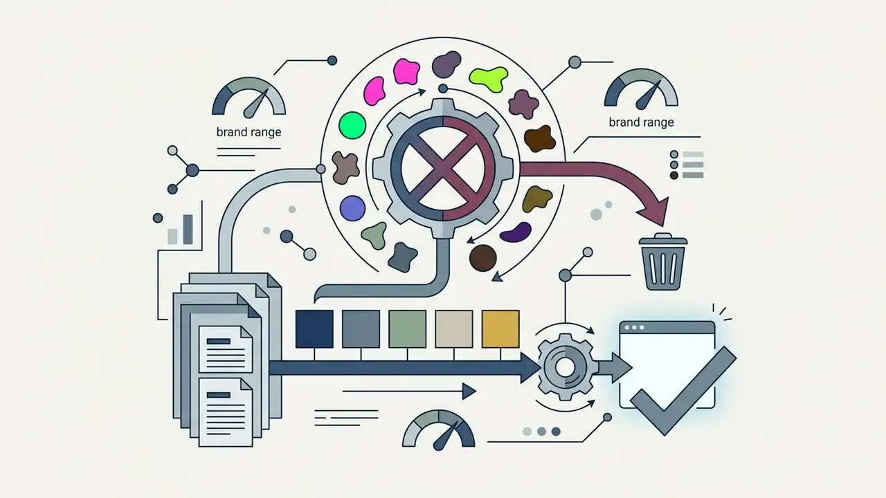 Color palette wheel and gear mechanism filtering document colors into a restricted brand range