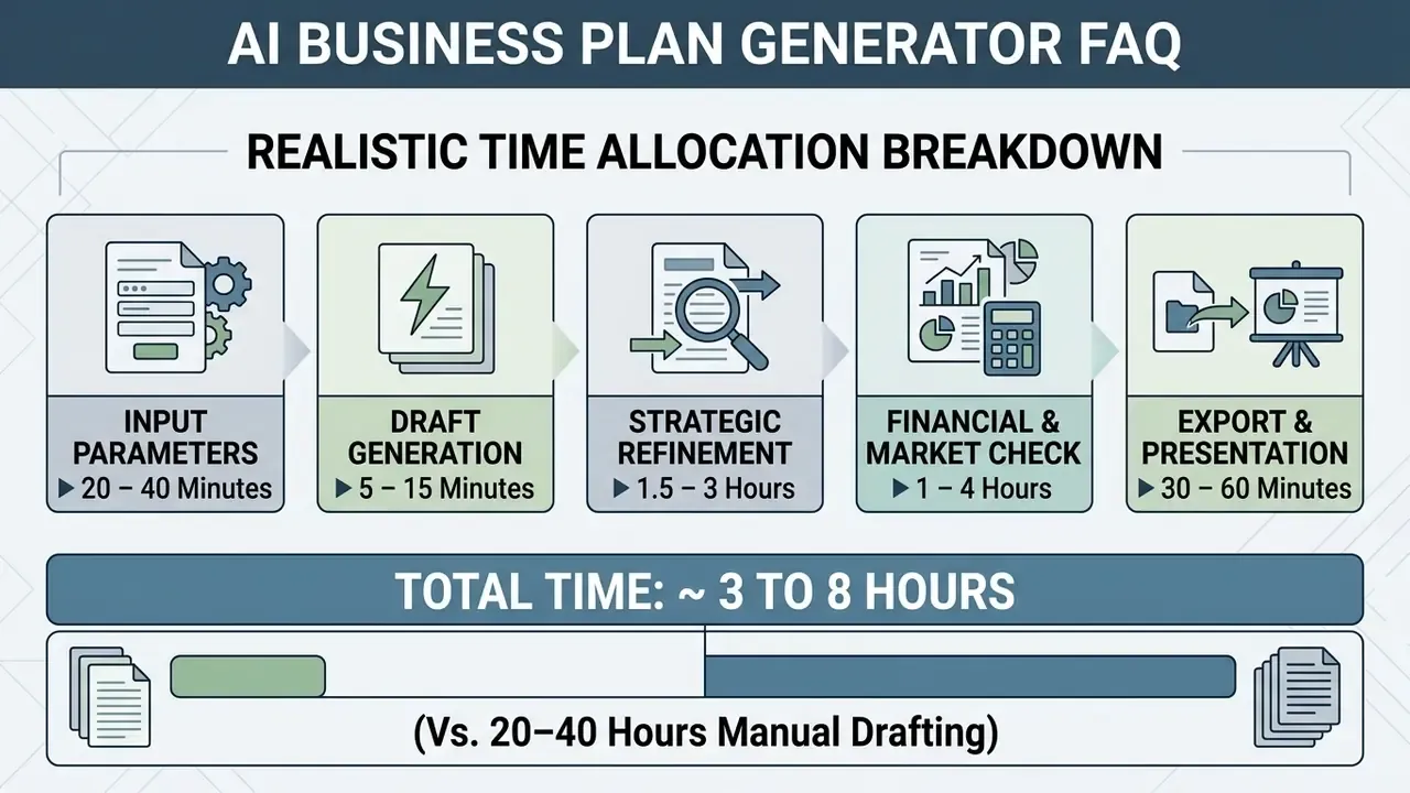 Timeline graphic showing five sequential tasks and time estimates for document creation