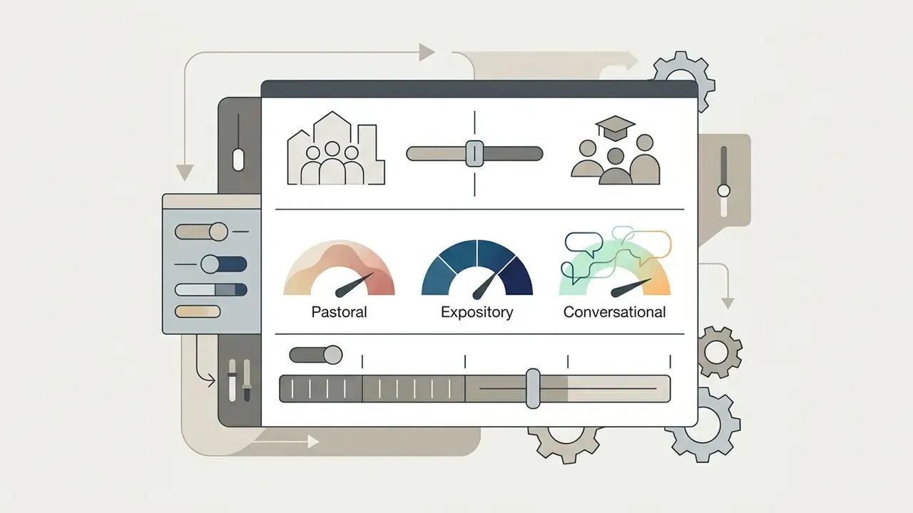 Digital interface with sliders and gauges for adjusting audience, tone, and length settings