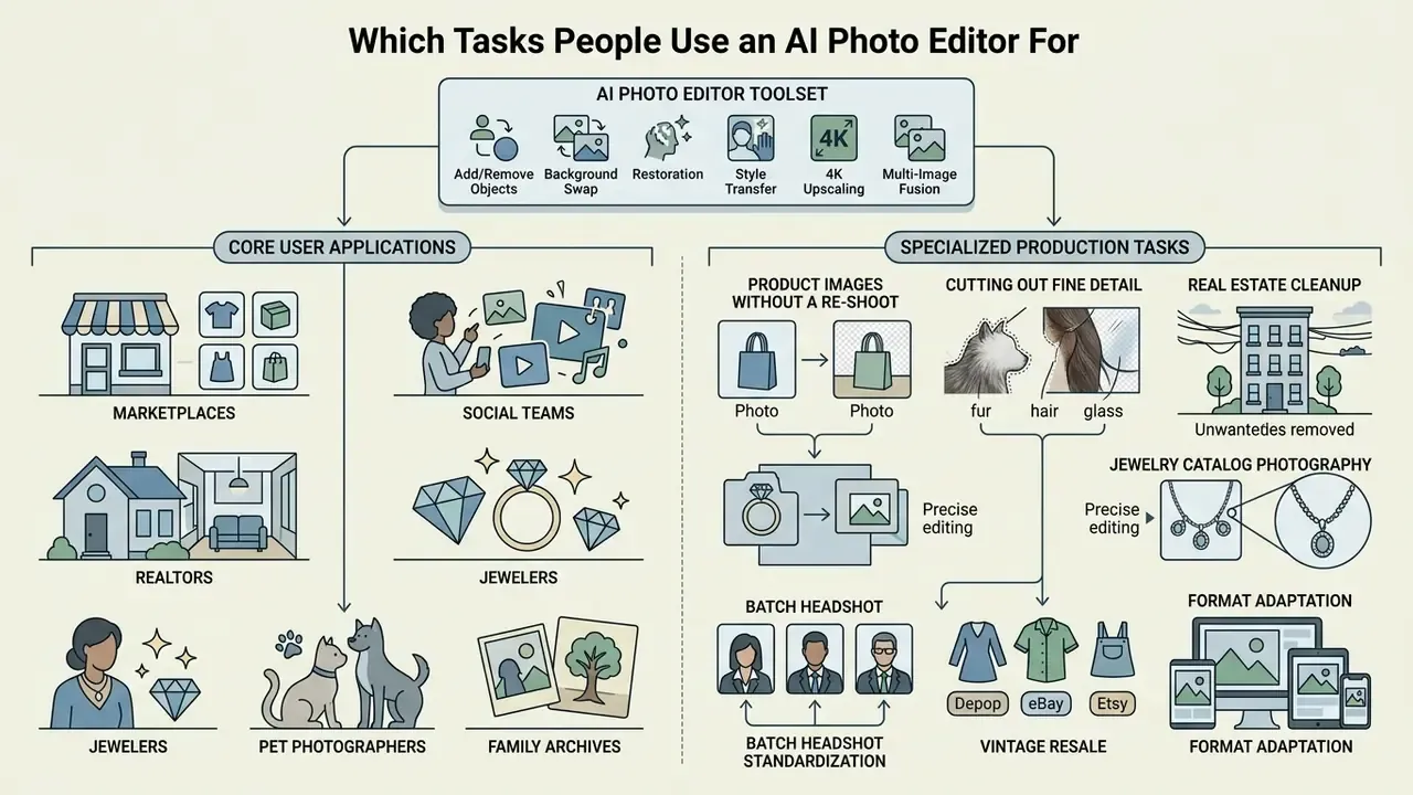 Diagram showing core user applications and specialized production tasks for automated image processing