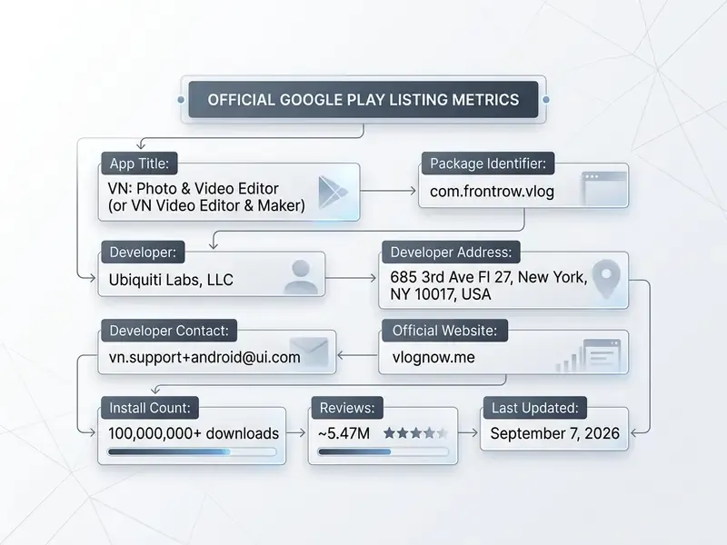 Flowchart displaying key metrics for the VN mobile application on the Google Play store