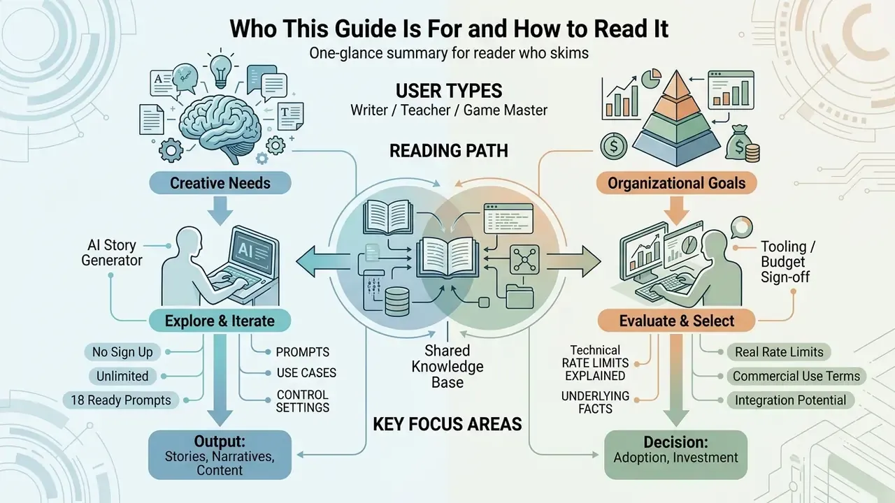 Infographic comparing reading paths for creative users and organizational decision makers