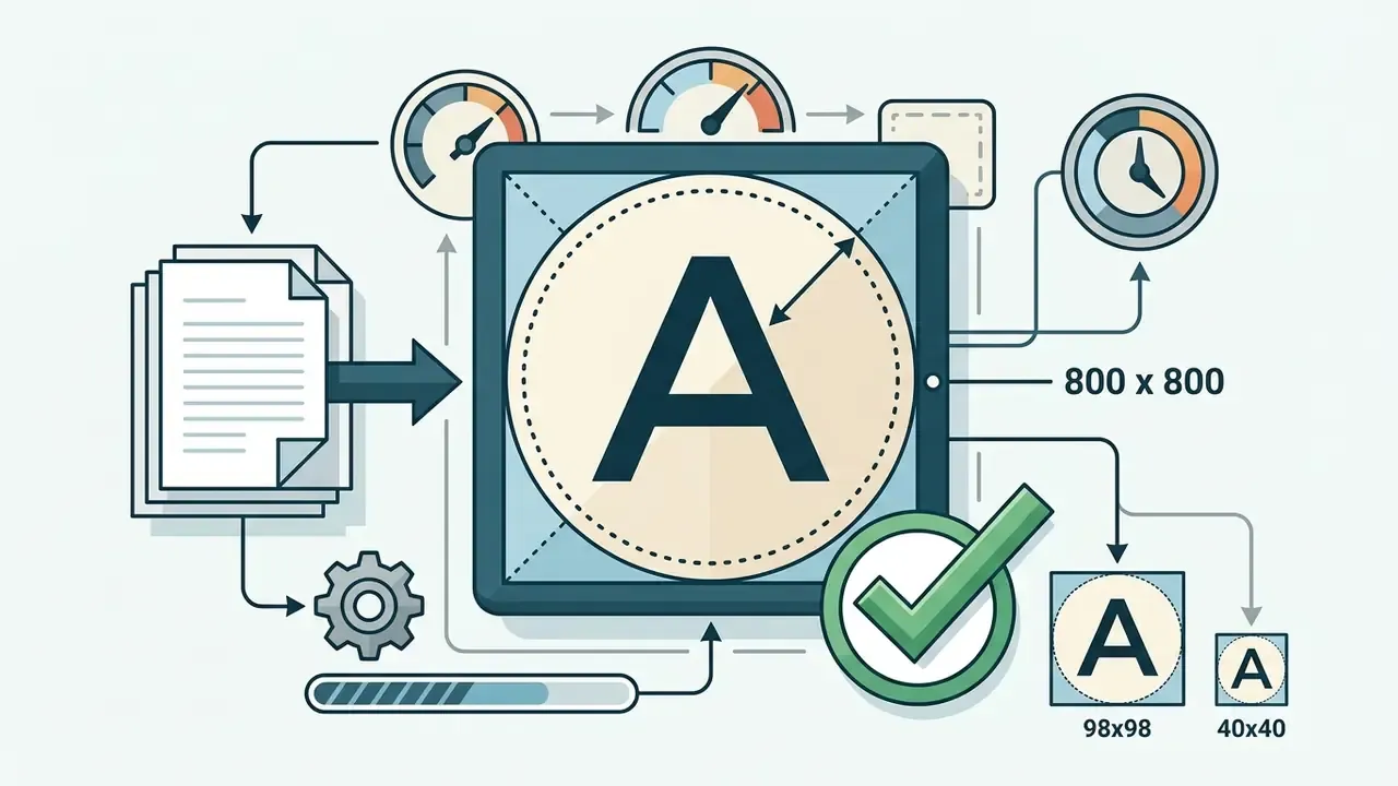 Letter A inside a circular frame with gauges, a checkmark, and various scaled dimensions