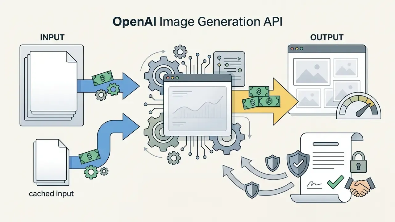 Diagram showing input tokens and cached data flowing into a processing engine to generate images and terms