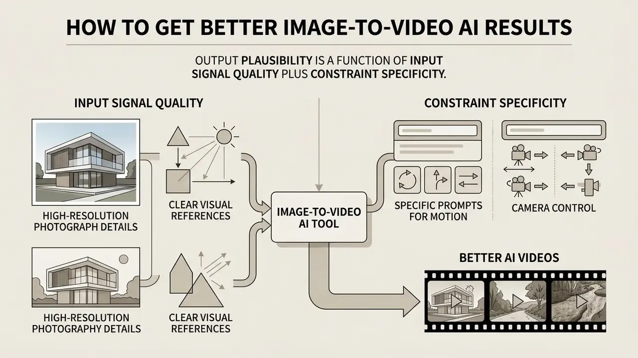Infographic showing how high-resolution inputs and specific motion constraints improve video generation