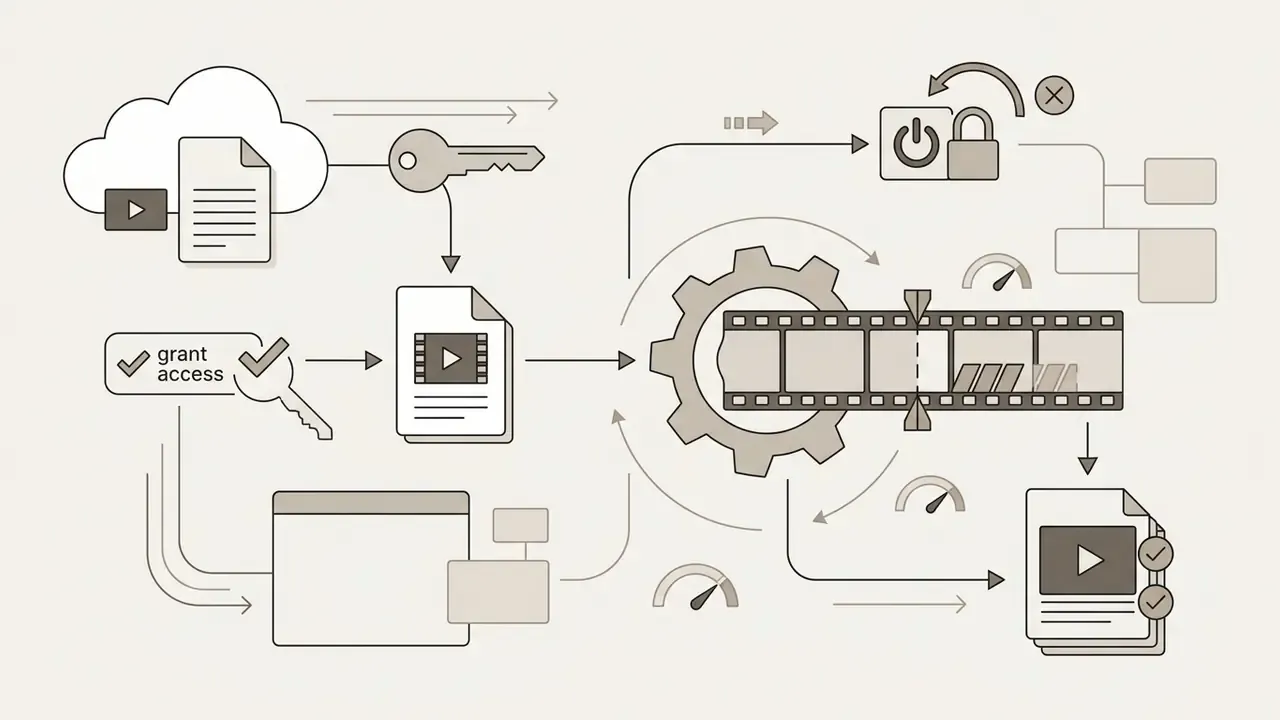 Cloud file import process showing OAuth key authorization for secure editing and token revocation