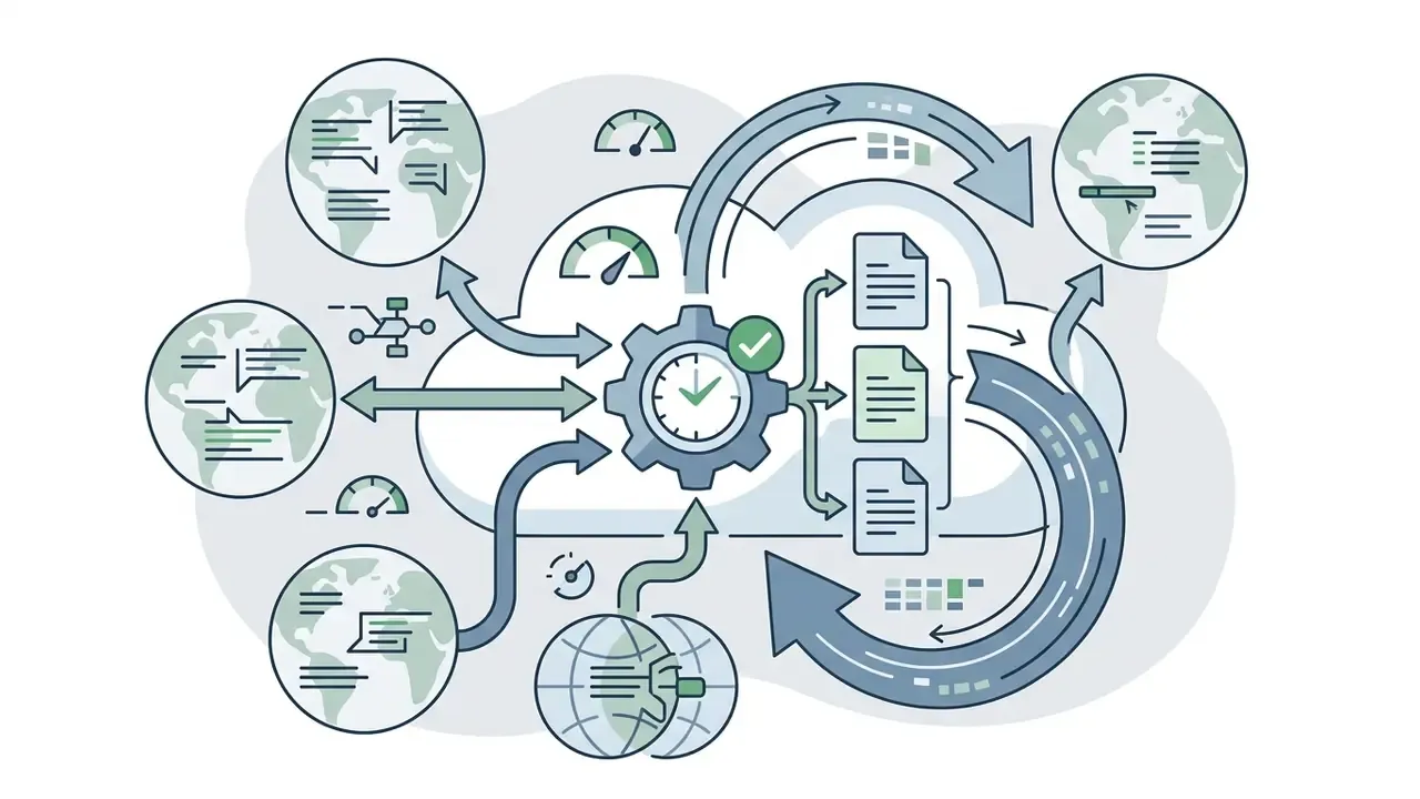Global team locations connecting to a central cloud gear system that synchronizes files for live access