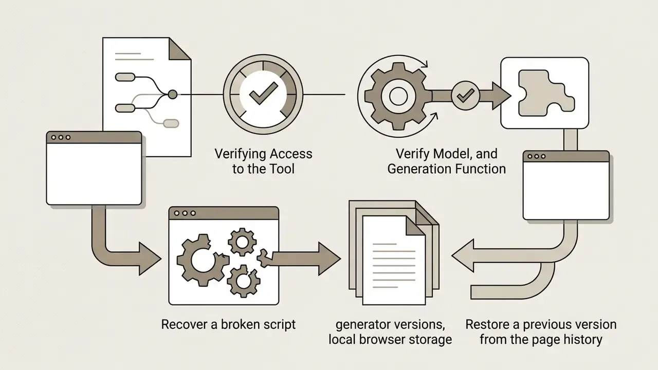 Code recovery process using browser storage to restore previous versions of a script
