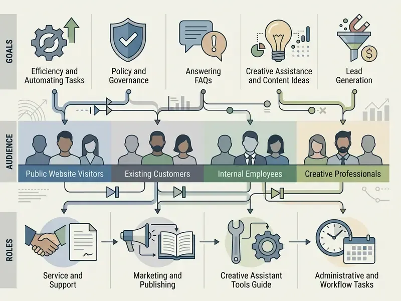 Matrix connecting business goals to specific user audiences and their corresponding operational roles