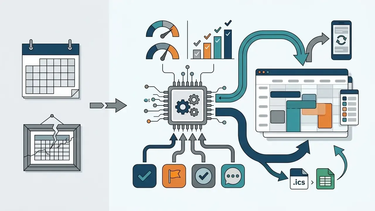 Microchip processing task icons and data to sync with digital calendars and mobile devices
