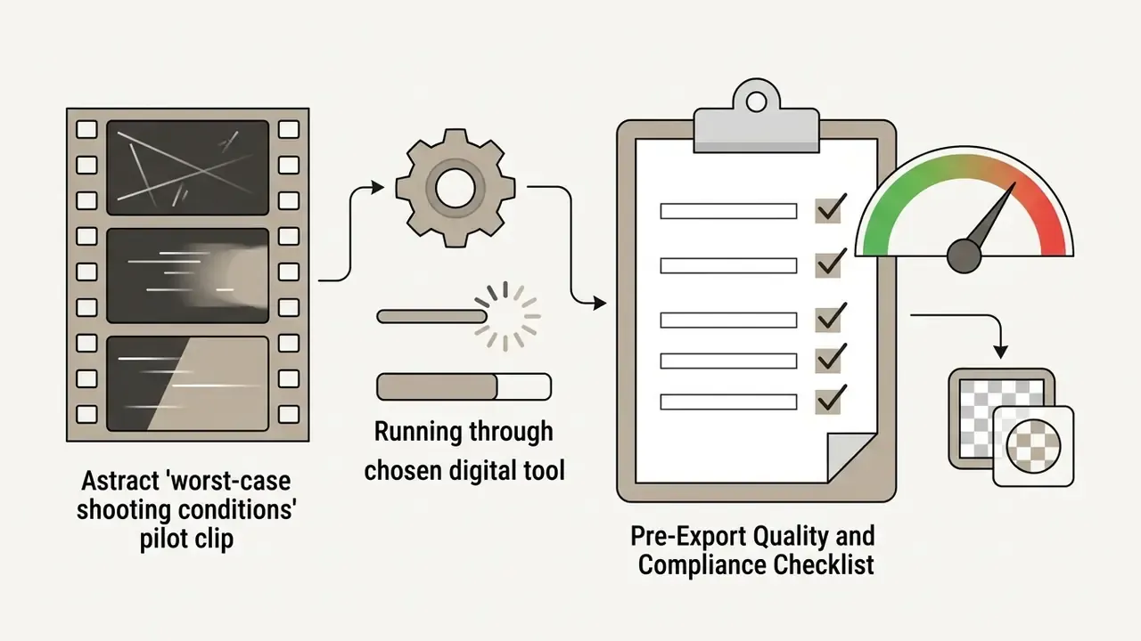 Video clip processing through a tool to be scored against a quality and compliance checklist