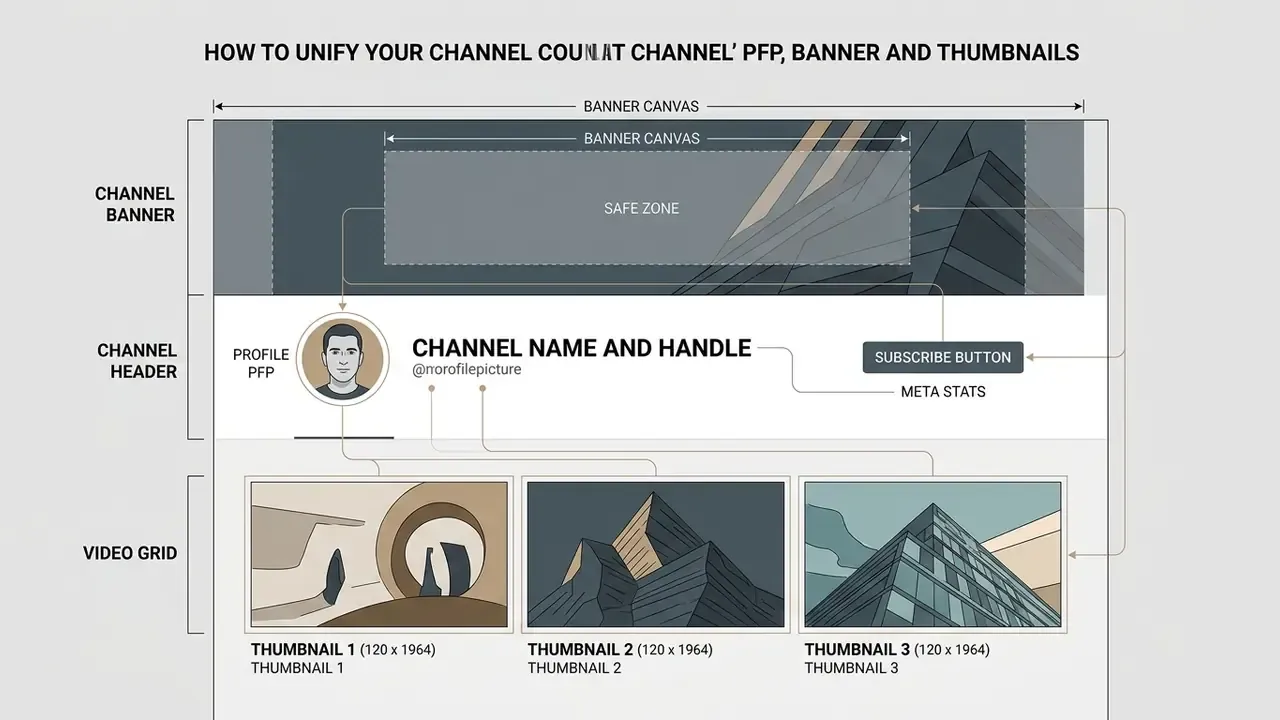 Layout diagram showing the spatial relationship between channel banners, profile icons, and video thumbnails
