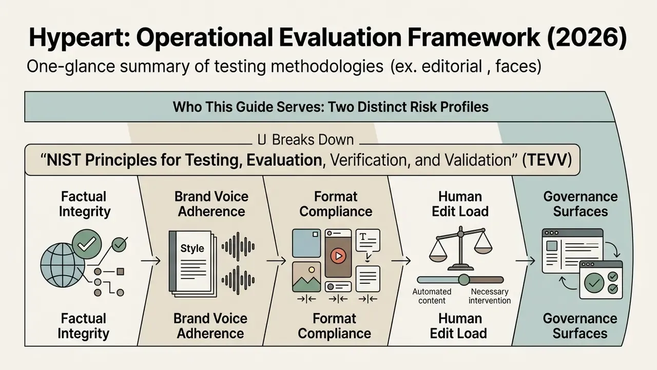 Flowchart outlining an operational evaluation framework for testing AI social media content creation