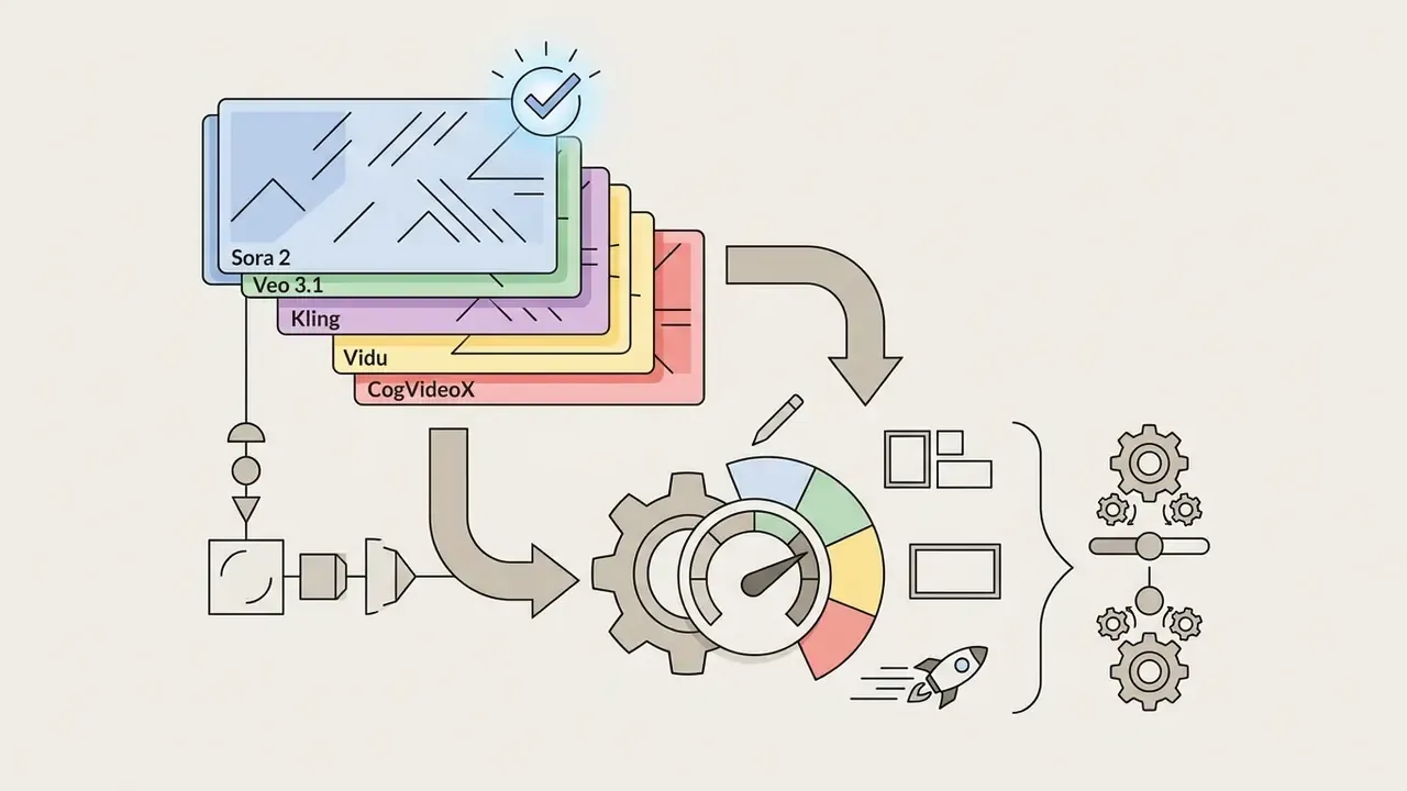 Stacked model selection cards feeding into a speed gauge and configuration settings for animation control