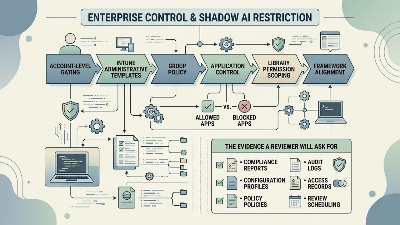 Flowchart outlining enterprise security controls, application management, and required audit documentation
