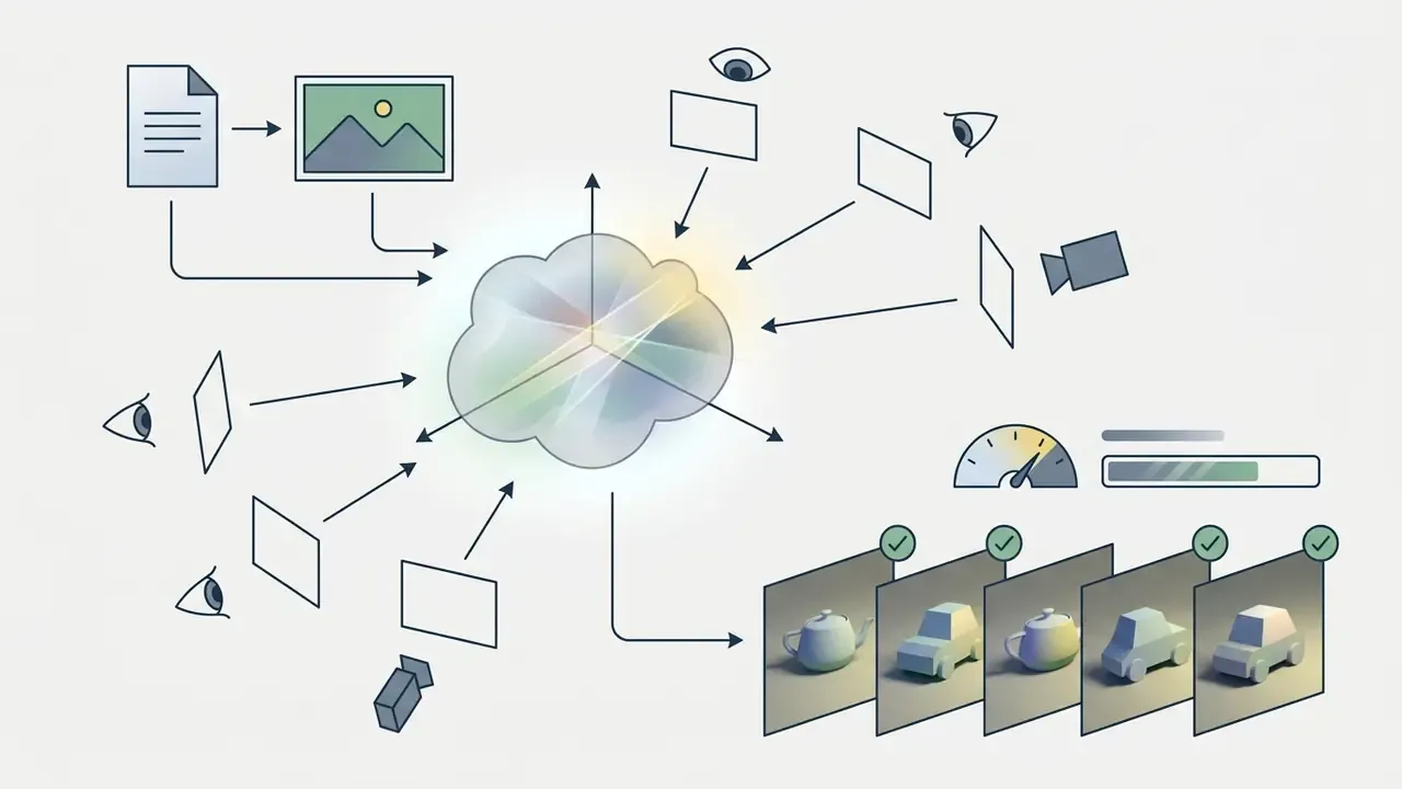 Neural cloud processing multiple camera views and inputs to render various 3D objects from different angles