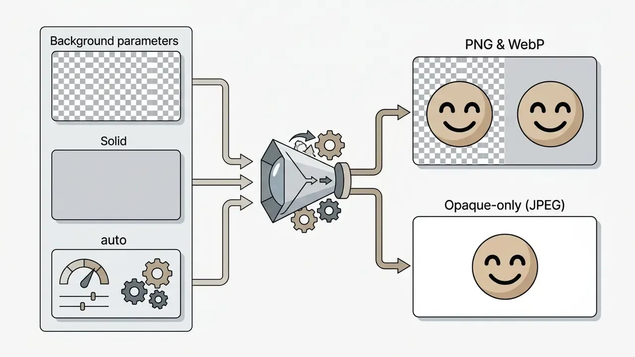 Process showing background parameter inputs feeding into a central engine to output various file formats
