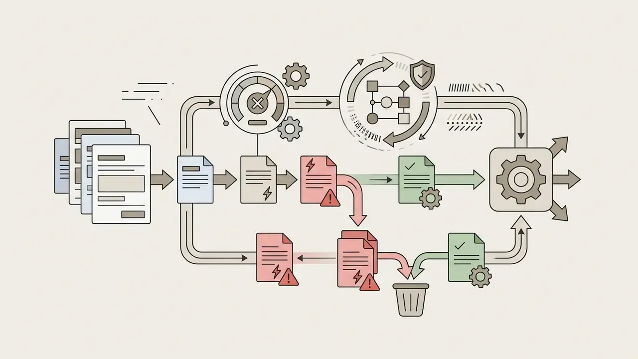 Documents passing through a filter mechanism that redirects flagged content to a trash bin