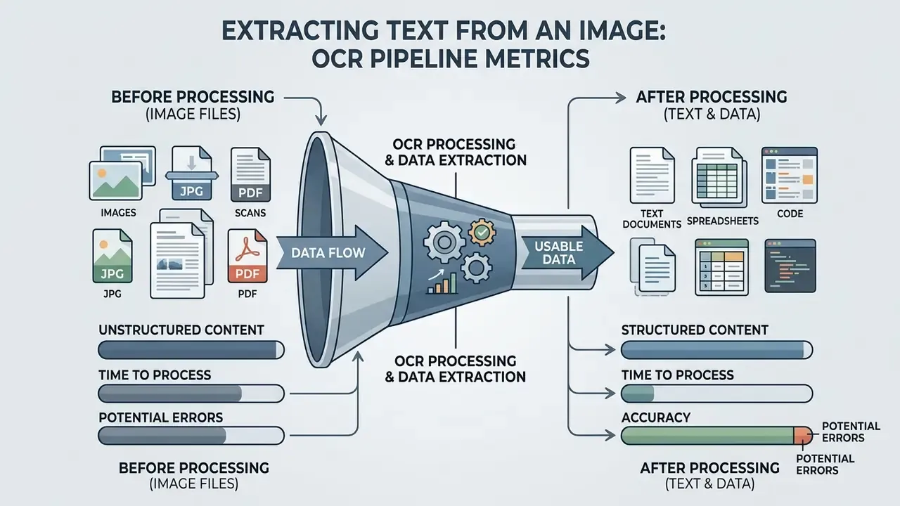 Funnel diagram showing how OCR processing converts unstructured image files into structured data