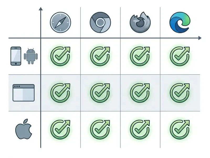 Compatibility matrix showing web browsers mapped against mobile and desktop operating systems