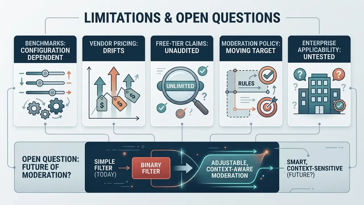 Diagram outlining key limitations of AI platforms and the potential evolution of moderation systems