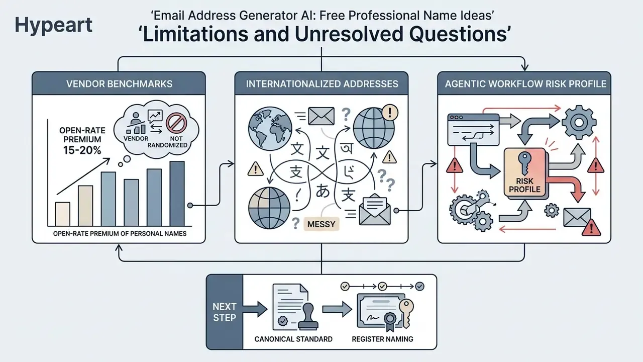Diagram showing challenges for an email address generator AI including benchmarks, scripts, and risks