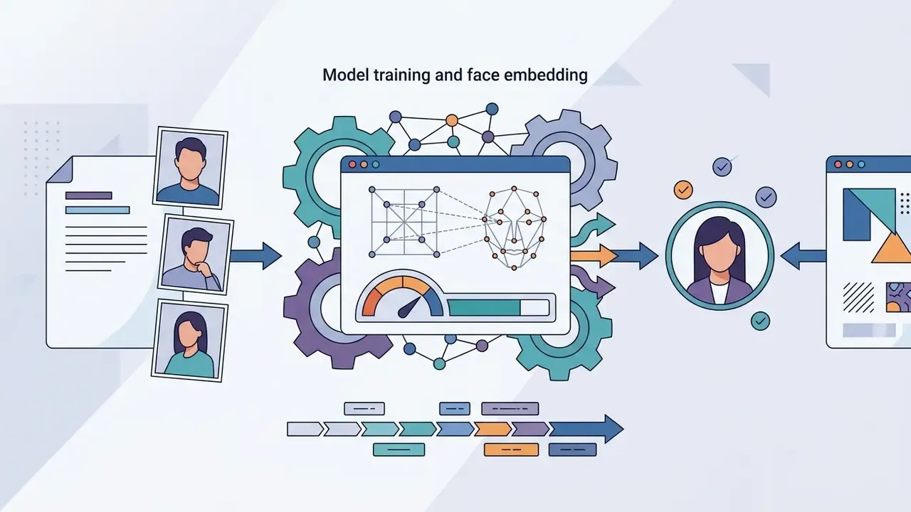 Process of uploading portrait photos into a gear-driven system that maps facial landmarks for model training