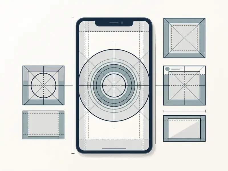 Smartphone display guide showing crop safety zones for circular avatars and various aspect ratios